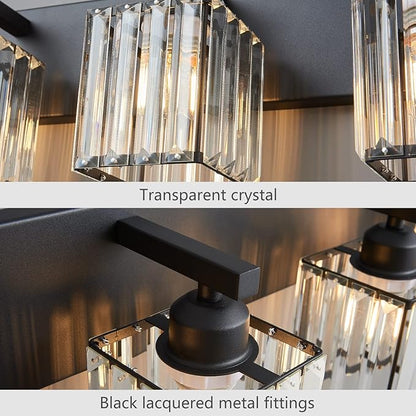 Modern Bathroom Vanity Light 4-Lights Modern Black Crystal Wall Light Bathroom Vanity Light Fixtures