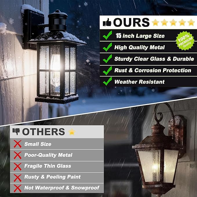 12Pack 15inch Large Outdoor Wall Lights,Modern Black Exterior Wall Light Fixture Lanterns with E26 Sockets & Tempered Glass,Waterproof Porch Lighting for Wall,Porch,Garage,Garden