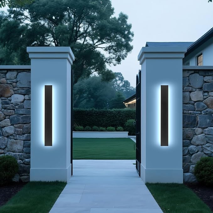47.2in 2pcs Outdoor Wall Light Exterior,AioTio Black Long LED Outdoor Wall Light Fixtures Wall Mount,Upgraded 4.72in Wide Dimmable IP65 Waterproof Modern Porch Lights Wall Sconce for Garage,Courtyard