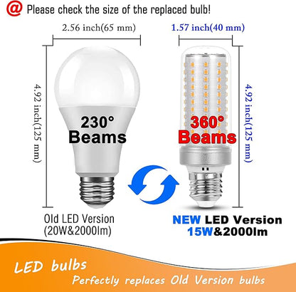 1.57 x 4.92 inch Big E26 15W LED Bulbs 2700K Warm White 2000 Lumen 150 Watt Equivalent Incandescent Bulbs for Outdoor Home attic Corridor Garage Indoor Candelabra Ceiling Fan Bulbs,Non-dimmable,2 Pack