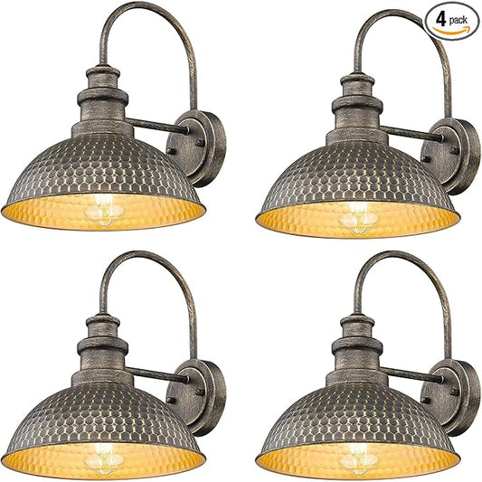 Outdoor Barn Lights, Anti-Rust Outdoor Wall Sconce, Farmhouse Exterior Wall Lights, Weather Resistant Porch Lighting Fixture,Vintage Outside Lighting for Porch,Garage,Patio (Vintage Bronze, 4 Pack)