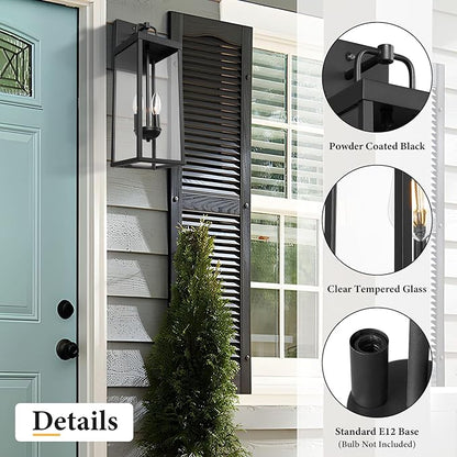 Dusk to Dawn Outdoor Wall Sconce Light, 20 Inch Tall Transitional Exterior Wall Lighting with Clear Glass, Anti-Rust Powder Coat Black Modern Outside Wall Lantern for Front Porch, DDRZ008M BK