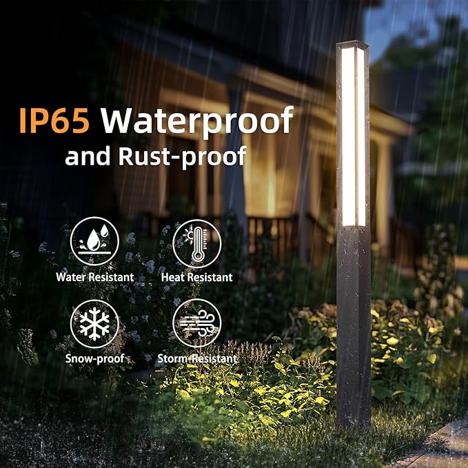 Outdoor Pathway Lights, 92 Inches Tall Bollard Light, 3000K Commercial Landscape Path Lighting, Mordern Led Bollards, IP65 Waterproof Pole Driveway Lights Wired for Sideway Garden Yard