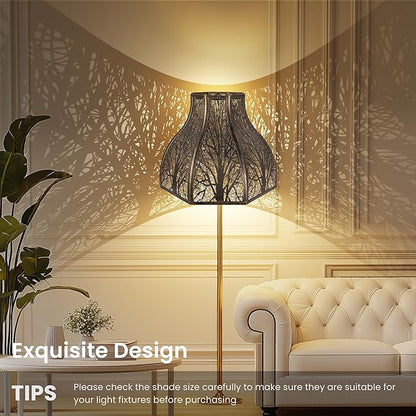 Metal Antique Bronze lamp shades for floor lamps for bedroom or living room, 8-petal lotus lamp shape drum lamp shades, corner floor fan lamp with spider fitter (5.32" top x 13" bottom x 9.5" high)