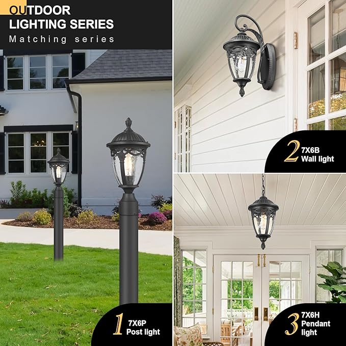 Outdoor Wall Lantern, Outdoor Lights Fixtures Wall Mount with Seeded Glass, Exterior Porch Lights, Waterproof Outside Wall Sconce Lights E26 Anti-Rust for House Front Porch Patio Garage