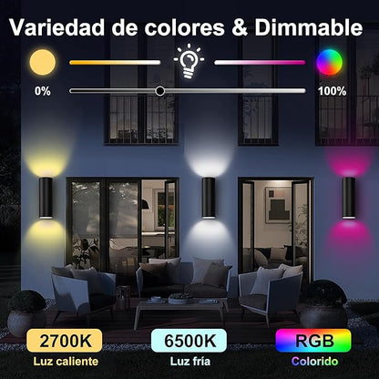Smart Outdoor Up Down Wall Light, Bluetooth App & Remote Controlled Color Changing Porch Sconce, RGBCW LED 2700K-6500K Tunable White, Dimmable Waterproof Exterior Wall Light for House