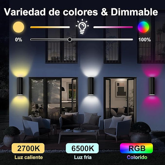 Smart Outdoor Up Down Wall Light, Bluetooth App & Remote Controlled Color Changing Porch Sconce, RGBCW LED 2700K-6500K Tunable White, Dimmable Waterproof Exterior Wall Light for House