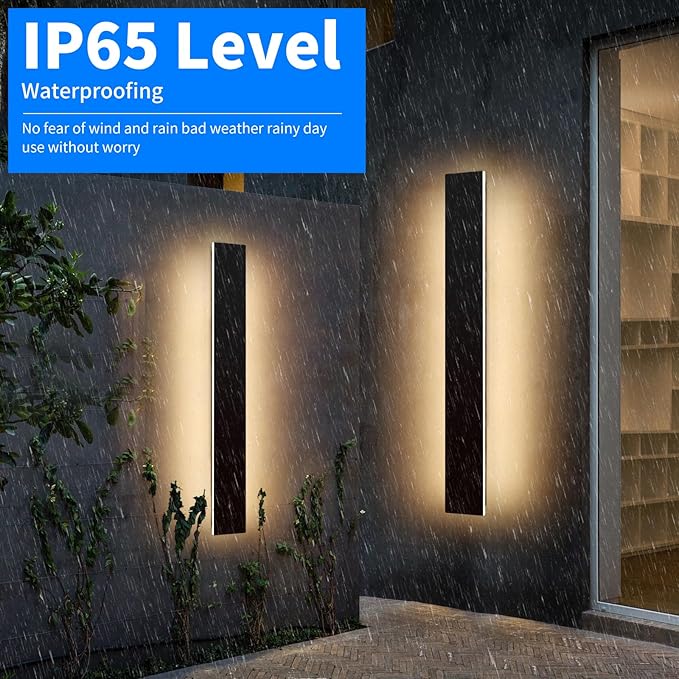 Mikeru Upgraded 2 Pack 39.3" Modern Outdoor Wall Sconce, 4.3" Wide IP65 Waterproof Exterior Light Fixtures Cover US Junction Box, 3000K/4500K/6000K 3-Color Temp LED Porch Lights for Garage, Patio