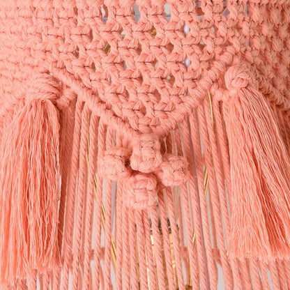 Pink Boho Woven Lamp Shade Bell Tassels Lampshade 7.5``Top x 12``Bottom x 11``High(Spider) Medium Handmade Lamp Shades for Table & Bedside Lamp - Easy Assemble