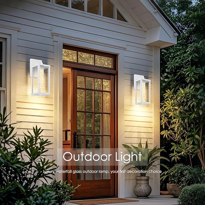2-Pack Outdoor Wall Light Fixture, Exterior Waterproof Wall Lantern Sconce with Crystal Bubble Glass, Anti-Rust Modern POutside Lighting for Porch, House, Patio, Garage, Entryway