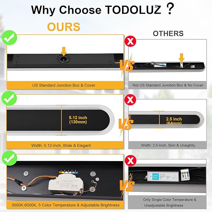 TODOLUZ 2-Pack 40-Inch Long Linear Oudoor Wall Sonce, IP65 Waterproof Modern Wall Light Fixture with Build-in Integrated LED & 5 Color (3000K/3500K/4500K/5000K) for House Front Door Garage