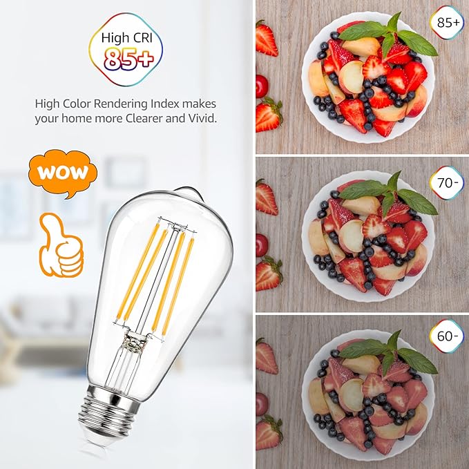 MAXvolador 12-Pack Dimmable Vintage LED Edison Bulb 60W Equivalent, 6W 850Lumens Warm White 2700K ST58 Antique Filament Light Bulbs, E26 Base