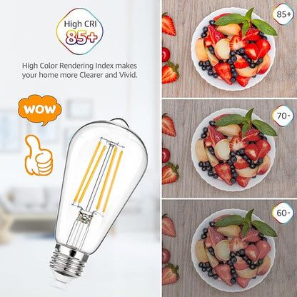 MAXvolador 12-Pack Dimmable Vintage LED Edison Bulb 60W Equivalent, 6W 850Lumens Warm White 2700K ST58 Antique Filament Light Bulbs, E26 Base