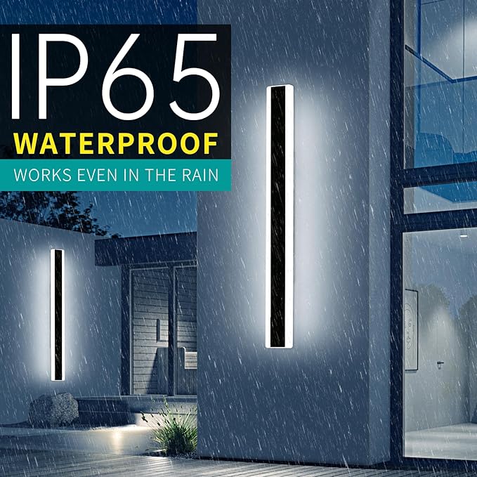 2 Pack 39.3inch Modern Linear Outdoor Wall Light, Outside LED Long Wall Sconce, 6000K Cold White, 36W, IP65 Waterproof, Black Exterior Lighting Fixture for House, Garage, Porch, Garden