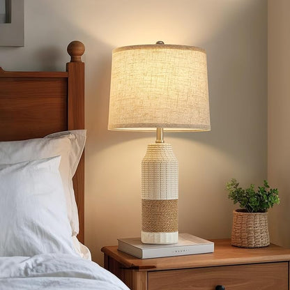 GyroVu Boho Rattan Table Lamps Set of 2, Bedside Table Lamps for Night Stands, Vintage Farmhouse Rattan Table Lamp Antique for Decoration, Bedroom, Living Room, Bedside Table