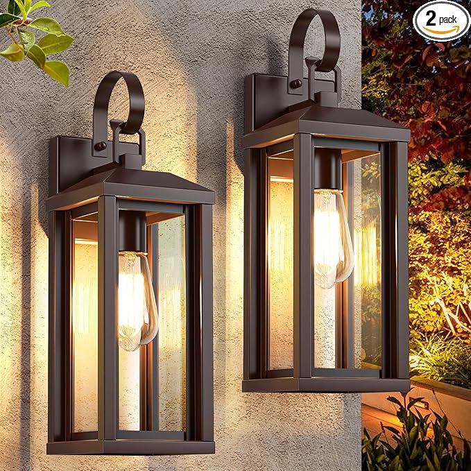 17" Brown Large Exterior Lighting Fixtures 2Pack, Waterproof Outdoor Wall Porch Lights Sconces Wall Mount, Coach Lights for Garage Carriage Lights Exterior for House