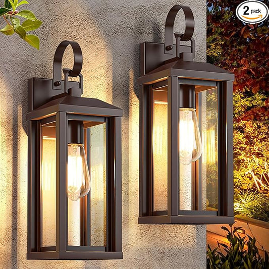 17" Brown Large Exterior Lighting Fixtures 2Pack, Waterproof Outdoor Wall Porch Lights Sconces Wall Mount, Coach Lights for Garage Carriage Lights Exterior for House