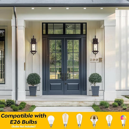 18" Bronze Outdoor Wall Sconces, Dusk Till Dawn Outdoor Porch Lights with Clear Glass, Aluminum Outside Porch Lantern Enclosed Bottom ETL Listed Brown Exterior Wall Sconces for Patio House