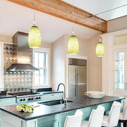 2 Pc Green-plant Oval Pendant Light Shades Only,GO&SO Hand Blown Glass Pendant Lamp Shade,Fitter 1.57 ",Height 7.8 ",Max Diameter 4 ",Stained Glass Pendant Lights Kitchen Island Replacement Lamp Shade