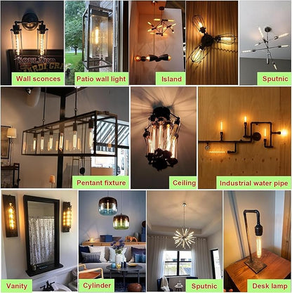 7.3 Inch E26 Led Bulb 6W Dimmable, 2700K Soft White Edison Bulbs 800LM, Equal 80 Watt Tubular T10 T9 Long Clear Glass Light Bulb for Rustic Pendant Industrial Pipe Wall Sconces - 2Pack