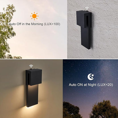 Dusk to Dawn Outdoor Lighting Fixture Wall Mount,Modern Integrated LED 2-Light 17W, Exterior Sensor Front Porch Light,Textured Black,Anti Rust Outside Wall Lights for House,Doorway,Garage