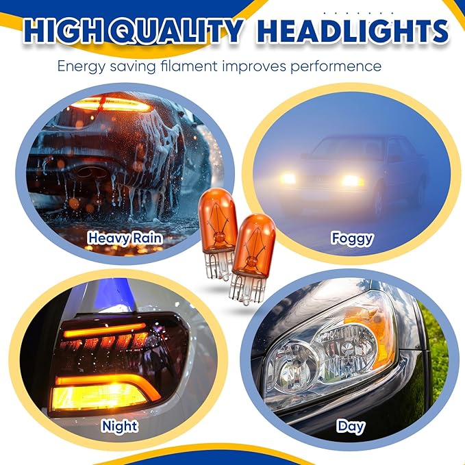 Honoson 20 Pieces 1/4 Wedge Base 12V 5W Bulb Clear Krypton Light Bulb for Landscape, RV and Cabinet Lighting(Amber Light)