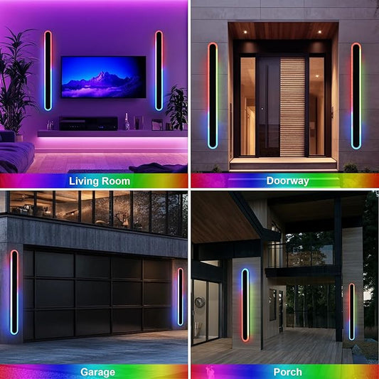 TODOLUZ 2-Pack 60-Inch RGB Long Linear Outdoor Wall Light Fixture, IP65 Waterproof 36W Dimmable LED Wall Sconce Lighting with Remote Control for Garage Doorway