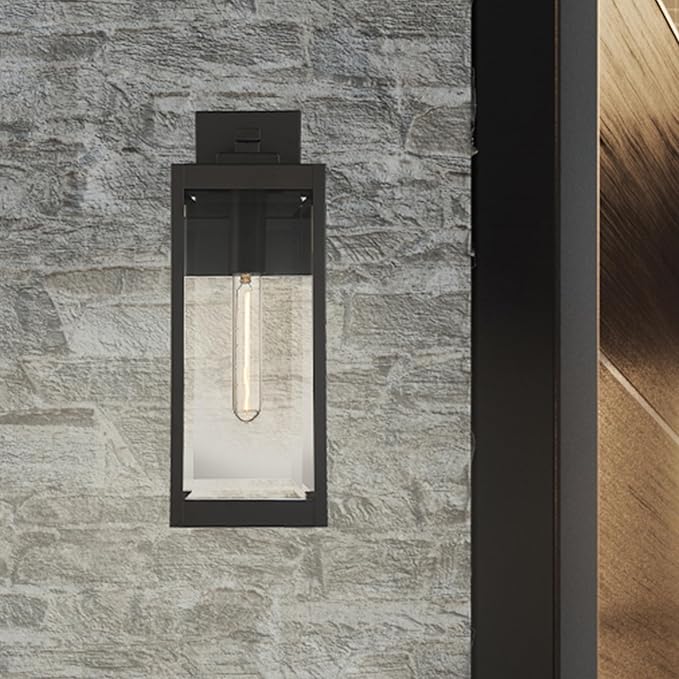 Quoizel Westover Modern Wall Sconce, 17 Inch Western Bronze 1-Light Outdoor Light Fixture, Clear Beveled Glass Wall Lantern, 100 W, Industrial Design Wall Light for Porch, Patio, Gazebo or Yard