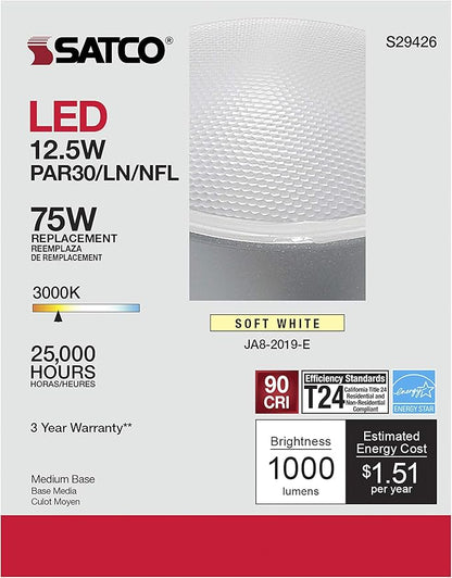 Satco S29426 12.5 Watt; PAR30LN LED; 3000K; 12-Pack California Compliant