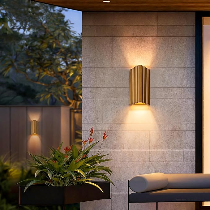 11" Modern Outdoor Wall Lights Hand-Brushed Vintage Gold LED Exterior Lighting Fixtures Outdoor Wall Sconce Light for House Exterior Garage Porch Patio