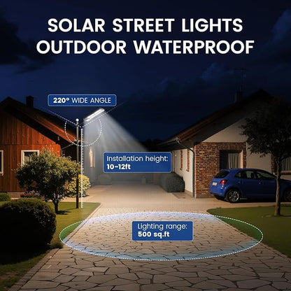 Solar Street Lights Outdoor, 10000K Ultra Bright LED, Waterproof IP65, Motion Sensor, Dusk to Dawn, Suitable for Commercial Area, Parking Lot, 4 Pack