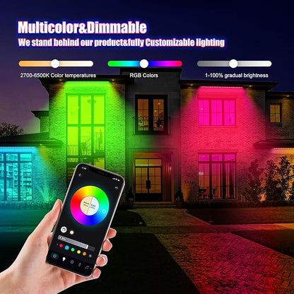 Smart Outdoor RGBCW LED Light Bar 20″, Color Changing Wall Washer with App & Remote Control, 2700K–6500K Tunable White Floodlight, IP65 RGB Stage/Porch Lights for House, Music Sync,