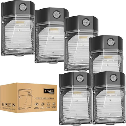 YXL 6PACK 30W 3600LM LED Wall Pack Lights with Dusk to Dawn Photocell, AC100-277V 5000K Wall Pack Lights Outdoor Led, IP65 Waterproof, ETL Listed, for Porch Garden Garage Warehouse Hotel Lighting.