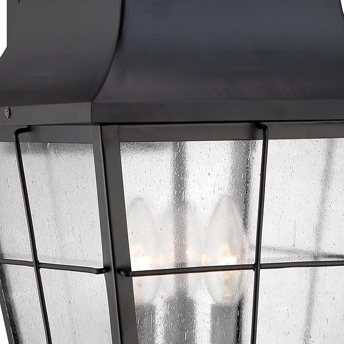 Quoizel Millhouse Outdoor Wall Lantern, 22 Inch, 3-Light Mystic Black Traditional Wall Sconce, Clear Seeded Glass, 60W, Exterior Wall Lantern Fixture, Outside Lights for Patio, Porch, Garage or Yard