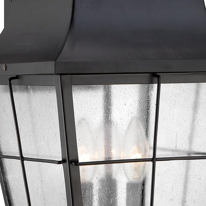 Quoizel Millhouse Outdoor Wall Lantern, 22 Inch, 3-Light Mystic Black Traditional Wall Sconce, Clear Seeded Glass, 60W, Exterior Wall Lantern Fixture, Outside Lights for Patio, Porch, Garage or Yard