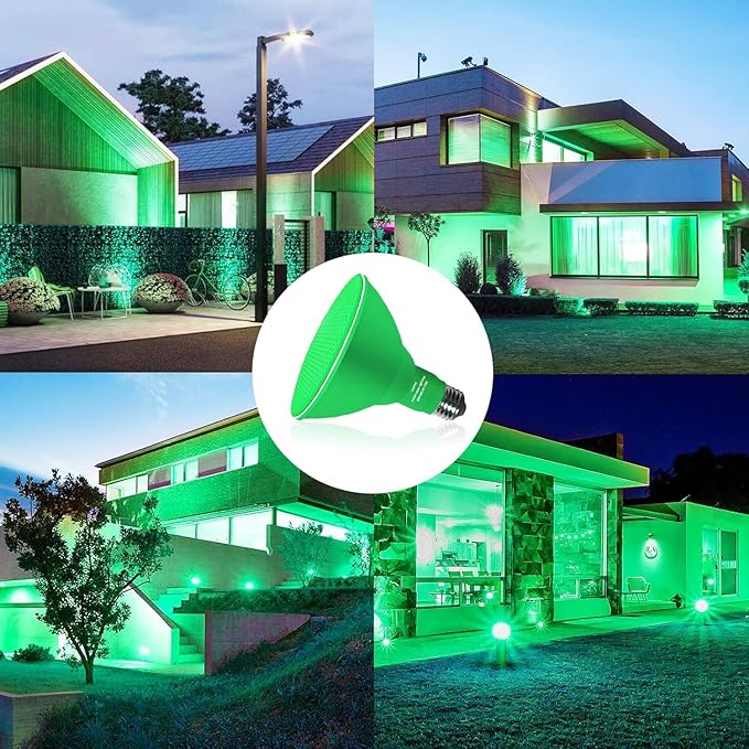 PAR38 Flood Lights Outdoor,Dimmable LED Flood Light Bulbs,20W(Equivalent to 200W),E26 Base,Outdoor Porch,Holiday Lighting,LED Flood Light Bulb for Halloween,Christmas,2 Pack Green