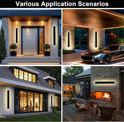 VINLUZ 2 Pack 32in Modern LED Outdoor Light, Garage Sconces Wall Light, IP65 Waterproof Exterior Wall Mount Lighting, Black Outdoor Wall Light Fixtures for House, Patio Courtyard Porch Garden