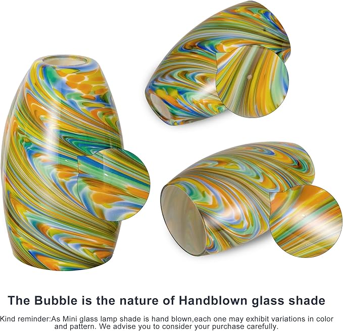 Glass Pendant Lamp Shade 4.72" Colorful Art Glass Chandeliers Cover 1-Pack Mini Oval Light Shade Replacement Shade Only Light Fixtures for Kitchen Island Dining Room,Foyer,Hallway
