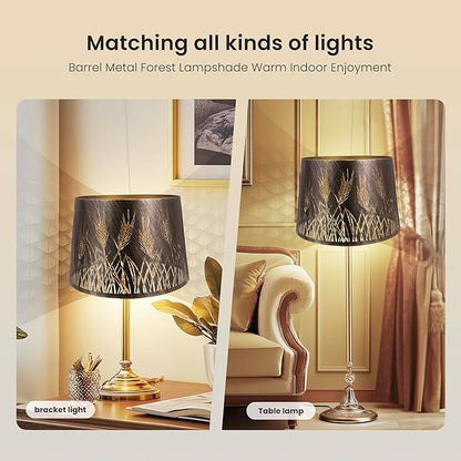 ALUCSET Metal Etching Drum Lamp Shade, Medium Lampshade for Table Lamps and Floor Lamps, Unique Wheat Spike Design, Antique Bronze 10" Top X 12" Bottom X 8" High, Spider