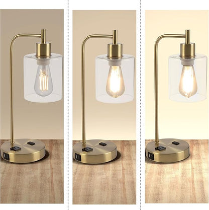 Lavish Home Set of 2 Table Lamps - Industrial Lamps with USB Ports, Touch Control, and Edison Bulb - Living Room, Office, or Bedroom Decor (Gold)