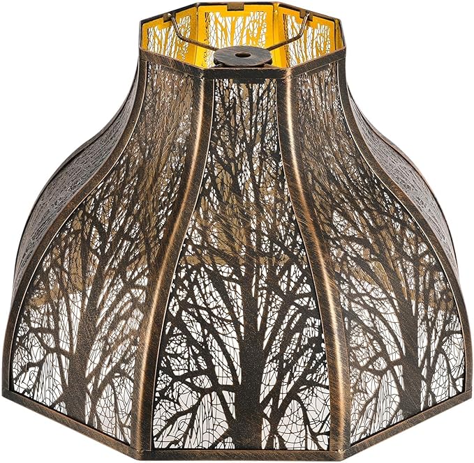 Etched Forest Large Metal Lampshade 5.32 X 13 X 9.5 Inch 8-Petal Lotus Shape Fits for Floor Lamp Table Lamp for Living Room Bedroom(Bronze Gold), Spider Fitter Lamp Shade
