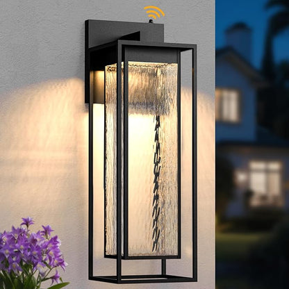 28INCH Giant LED Porch Lights Outdoor, Black Dusk to Dawn Outdoor Lighting, Waterproof Exterior Wall Mount Lantern Sconce, Outside Wall Light for House Doorway Front Door