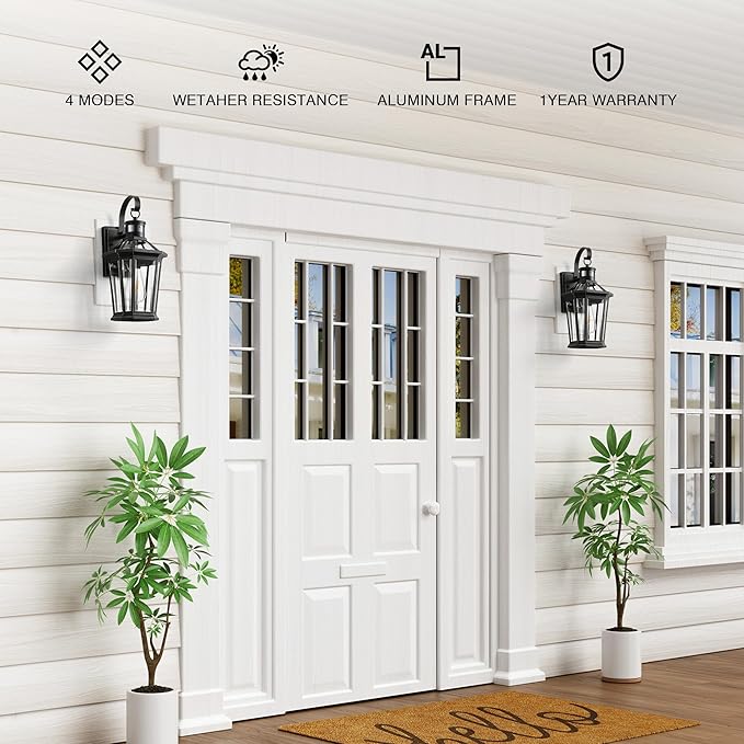 VIANIS Motion Sensor Outdoor Wall Lights, Dusk to Dawn Exterior Light Fixture Wall Mount for House Front Porch Light, Black Anti-Rust Aluminium Modern Outdoor Wall Sconce Lantern for Garage 2 Pack