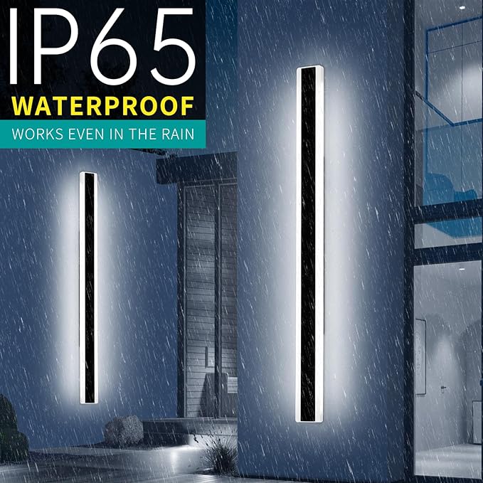 2 Pack 71inch Long Outside Wall Light Fixture, 6000K Cold White, Modern Outdoor Wall Sconce, IP65 Waterproof, 60W, Black Exterior LED Linear Lights for House, Garage, Patio, Balcony