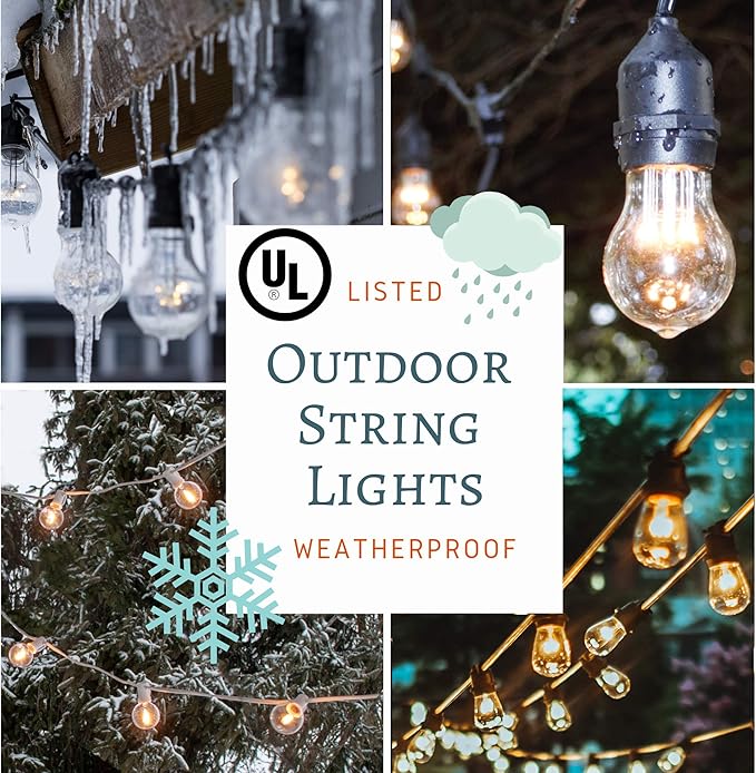 Hometown Evolution, Inc. E26 Commercial String Lights with 16 Gauge Wire (24 Foot 12 Socket, S14 Lantern Edison 11 Watt Bulbs)