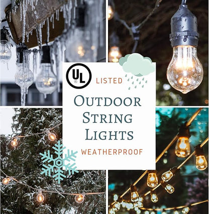 Hometown Evolution, Inc. 100' E26 Commercial Edison Bulb Outdoor String Lights (100 Foot 50 Socket, S14 Zig Zag Edison 11 Watt Light Bulbs)