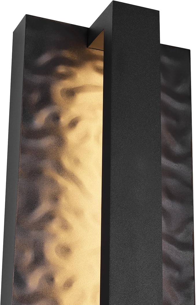 LamQee 18.5" Long Outdoor Modern LED Wall Light 3000K 1200LM, Hammered Wrought Iron and Aluminum, Linear Exterior Lighting Fixtures Wall Mount Waterproof Outside Sconce for House Porch Patio Garage