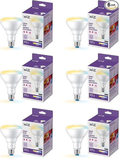 WiZ 65W BR30 Tunable White LED Smart Bulb - Pack of 6 - E26- Indoor - Connects to Your Existing Wi-Fi - Control with Voice or App + Activate with Motion - Matter Compatible