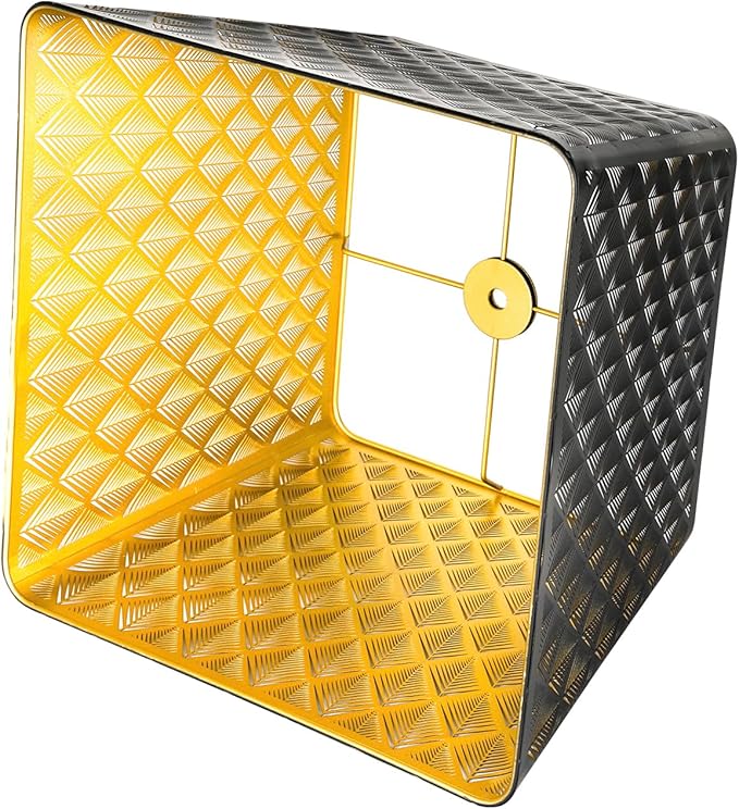 Medium Square Lamp Shades, ALUCSET Metal Lampshade with Pattern of Arrows for Table Lamp and Floor Light, 9 x 12 x 8.8 Inch, Spider (Black/Gold)