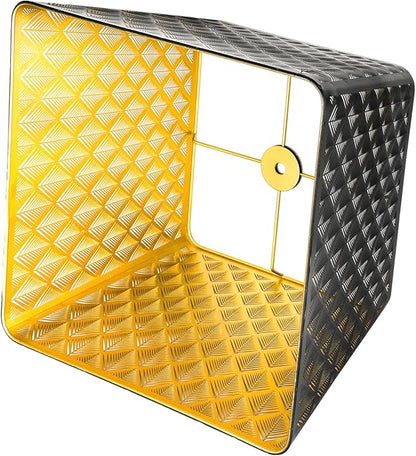 Medium Square Lamp Shades, ALUCSET Metal Lampshade with Pattern of Arrows for Table Lamp and Floor Light, 9 x 12 x 8.8 Inch, Spider (Black/Gold)